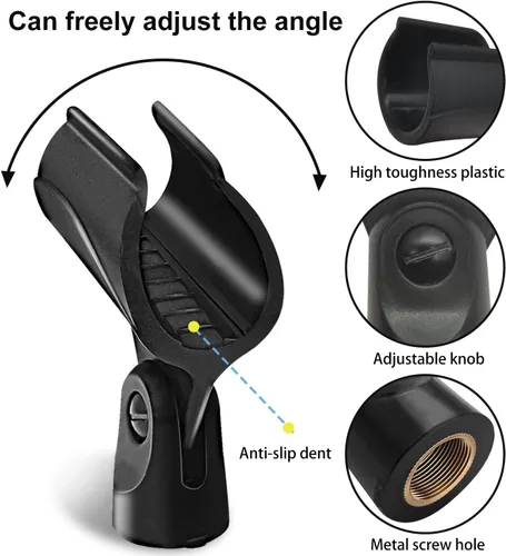 Vista 3 de Soporte universal de clip para micrófono con adaptador de tornillo macho de 5/8 pulgadas a hembra de 3/8 pulgadas adecuado para micrófonos de mano