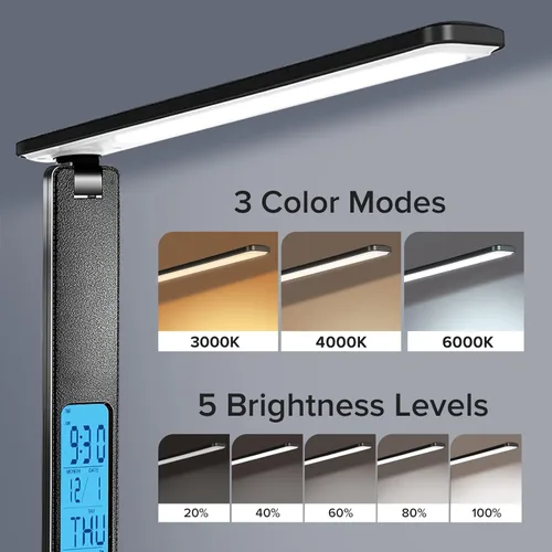 Vista 2 de LAOPAO Lámpara de escritorio con cargador inalámbrico: puerto de carga USB, lámpara de mesa con reloj, lámparas de escritorio para el hogar