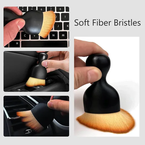 Vista 3 de 4 cepillos para detalles interiores de coche, cepillo suave para polvo interior, diseño curvado cepillo de detalles de coche para limpiar paneles