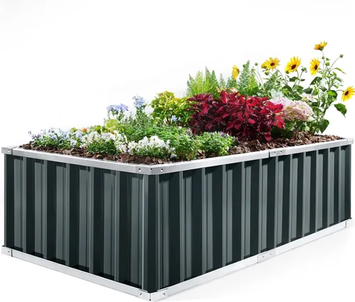 Vista 9 de King Bird - Cama de jardín elevada de 68 x 36 x 12 pulgadas, kit de caja de maceta de metal de acero galvanizado para jardín al aire libre, con 2