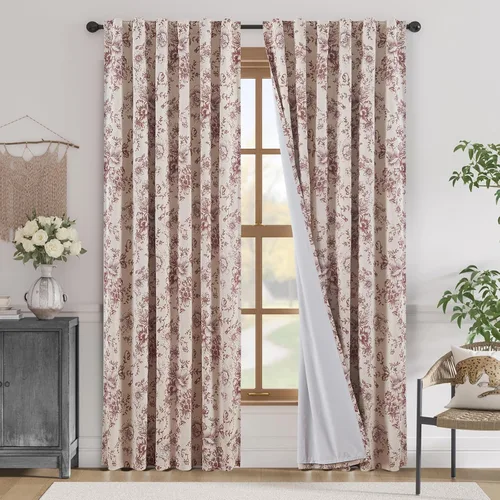 Vista 108 de JINCHAN Cortinas de mezcla de lino con flores para sala de campo francés, cortinas para sala de estar de 84 pulgadas de largo, cortinas impresas