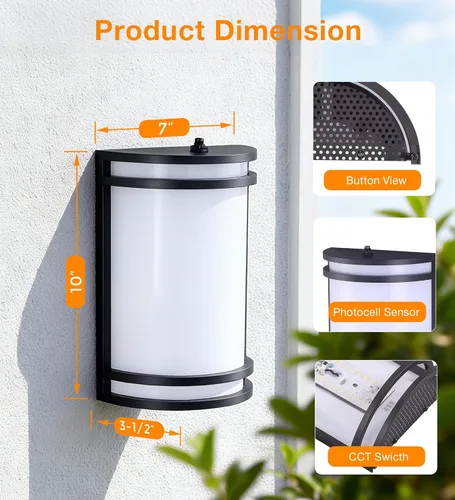 Vista 5 de CLOUDY BAY Aplique de pared LED para exteriores del atardecer al amanecer, 3000 K, 4000 K, 5000 K, ajustable, luz de porche de 15 W, bronce