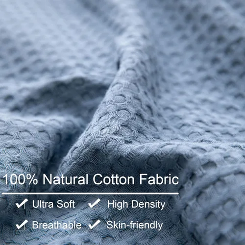 Vista 5 de Juego de funda de edredón de 100 % algodón con textura de gofre, suave, lujoso, elegante, con volantes, tamaño King, 1 funda de edredón y 2 fundas