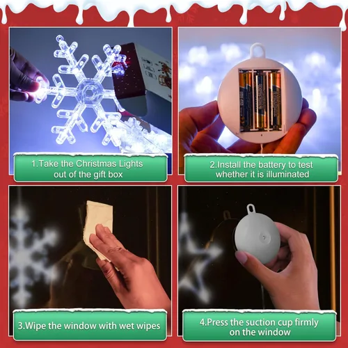 Vista 7 de Paquete de 3 luces de Navidad para ventana con temporizador, funciona con pilas, árbol de copo de nieve iluminado blanco con forma de estrella LED