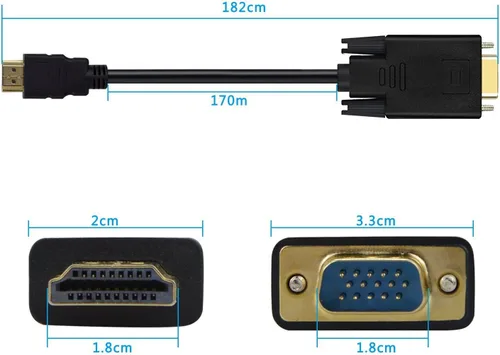 Vista 4 de Cable HDMI a VGA chapado en oro 1080P HDMI macho a VGA macho cable convertidor de video activo (6 pies/5.9 ft)