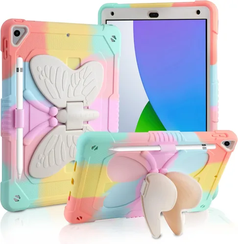 Vista 12 de VOFUOE Funda para iPad de 9ª/8ª/7ª generación para niños y niñas, con soporte de lazo dulce, correa para el hombro, soporte para lápices, funda