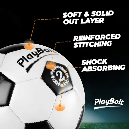 Vista 4 de PlayBolt Soccer Ball Size 2 with Pump - Black & White Training Practice & Match Ball for Kids & Toddlers (Pack of 1 or 4)