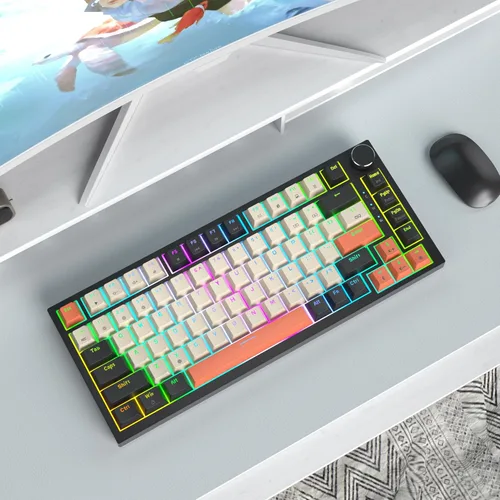 Vista 8 de Teclado mecánico 75% para juegos, soporte de junta retro, intercambiable en caliente, teclado personalizado TKL retroiluminado RGB para PC, laptop