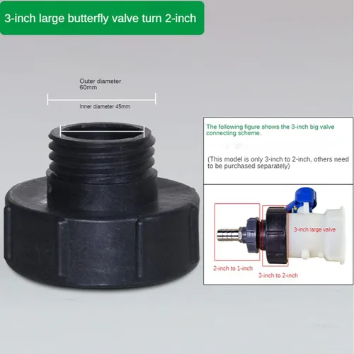 Vista 4 de Adaptador universal de 3 a 2 pulgadas IBC Tote – Conector de manguera resistente para transferencia de agua, se adapta a tanques, barriles