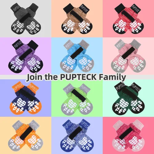 Vista 7 de PUPTECK Calcetines antideslizantes para perros con agarres de doble cara para perros pequeños, medianos y grandes, suelos de madera dura que evitan