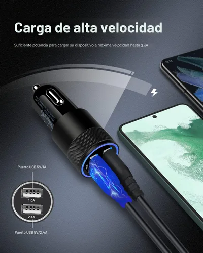 Vista 2 de Cargador de Coche, [2Pack/3.4a] Carga Rápida Puerto Dual USB Cargador de Encendedor para iPhone 15 14 13 12 11 Pro Max X XR XS 17 Plus 16, iPad