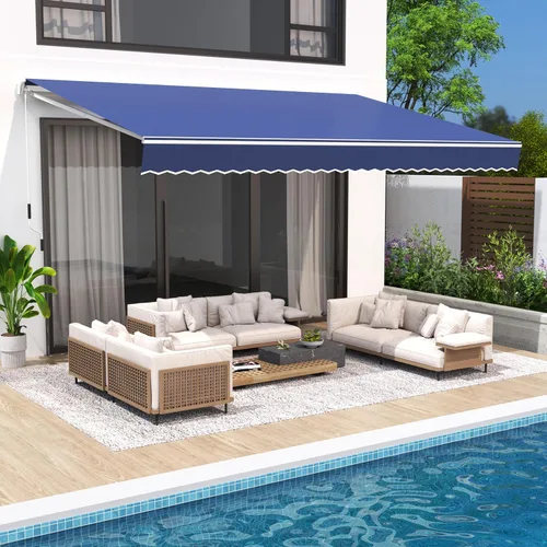 Vista 14 de Toldo de patio de 8.2 x 6.5 pies, toldo retráctil, cubierta parasol, refugio al aire libre, toldo con manivela y poliéster resistente al agua