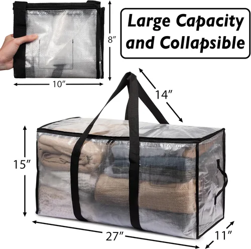 Vista 4 de ClearSpace Bolsas de mudanza resistentes o bolsas de almacenamiento – Contenedores de almacenamiento negros con tapas, cajas de mudanza grandes
