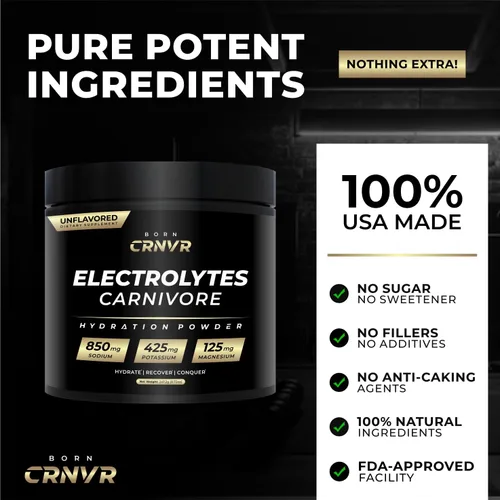 Vista 3 de Carnivore Electrolytes Powder – Alto en sodio (850 mg) sin sabor Cero azúcar, sin rellenos, reemplazo de electrolitos para Keto e hidratación
