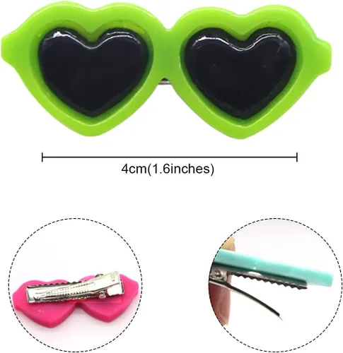 Vista 2 de Pinzas para el pelo de cachorros, 20 piezas de lindos lazos para perros, lentes de sol de corazón, accesorios para el cabello de San Patricio, día
