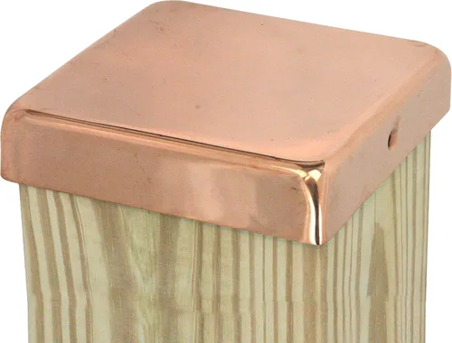 Vista 3 de Captiva - Tapa de poste superior plana de cobre 4 x 4 - Labio extendido - Cobre sólido - Will Patina naturalmente (3-1/2 x 3-1/2 pulgadas)