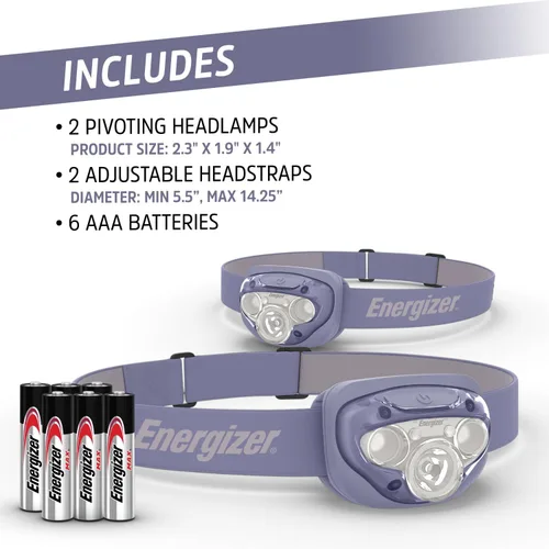 Vista 6 de Energizer Linterna frontal LED PRO (paquete de 2), linternas frontales resistentes al agua IPX4, luz de cabeza de alto rendimiento para exteriores