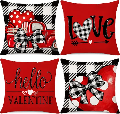 Vista 6 de Coeufuedy Juego de 2 fundas de almohada decorativas para el Día de San Valentín de 18 x 18 pulgadas, con diseño de rayas blancas y negras, diseño