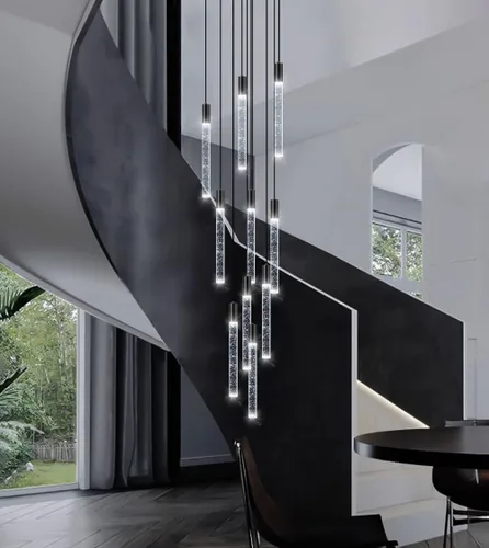 Vista 9 de Lámparas LED para sala de estar, lámpara colgante moderno, escalera lamparas entrada, vestíbulo, iluminación dimmale lámpara negra