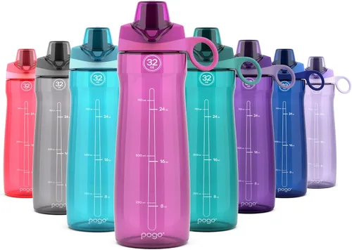 Vista 13 de Pogo Plastic Water Bottle with Chug Lid and Carry Handle, Reusable, BPA Free, Dishwasher Safe, Perfect for Travel, School, Outdoors, and Gym 18oz