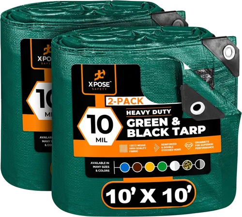 Vista 44 de Lona de Polietileno de Servicio Pesado - 5' X 7' - 10 Mil de Grosor Impermeable, Cubierta Protectora Bloqueadora de UV - Reversible Verde y Negro