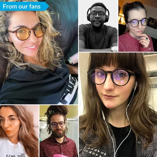Vista 4 de J+S Vision Blue Light Blocking Glasses for Men Women Computer Gaming Work Anti Strain Fatigue UV Glare Medium-Small Fit Tortuga redonda de maná