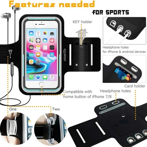Vista 2 de Soporte para teléfono para correr, brazalete para teléfono celular, iPhone 13 12 11/13 12 Pro/13 12 11 Pro Max/XR/8 7 6s Plus, Samsung Galaxy