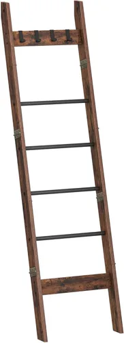 Vista 26 de Escalera para manta para sala de estar, estante decorativo para edredón con 4 ganchos extraíbles, 5 niveles de soporte de escalera de granja Blanco