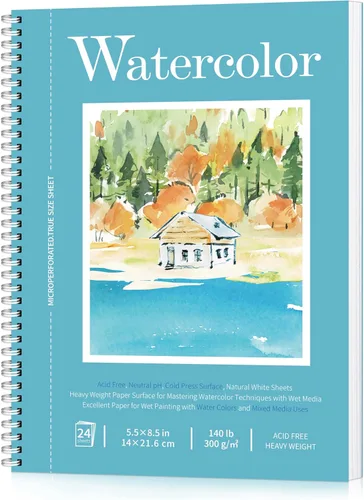 Bloc de papel de acuarela, cuaderno de bocetos de acuarela de 5.5 x 8.5 pulgadas, 140 libras/300 gsm, cuaderno de acuarela encuadernado en espiral y