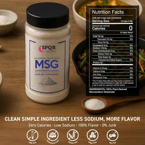 Vista 2 de Condimentos SPQR - MSG a Base de Plantas, Glutamato Monosódico XL, Botella de 12 onzas, Libre de Gluten, Grado Restaurante, Realzador de Sabor