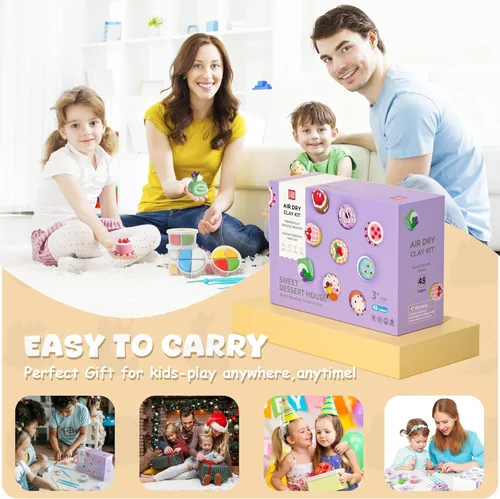 Vista 5 de Kit de arcilla de secado al aire - Plastilina para modelar para niños con herramientas de escultura y tutorial, ultra ligera y suave, segura