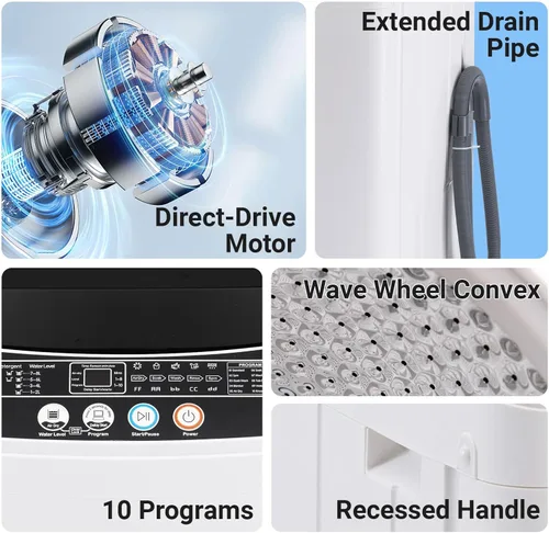 Vista 6 de Erivess Juego de secadora de ropa portátil de 1.6 pies cúbicos y lavadora automática completa de 16 libras, combo de lavadora y centrifugadora, tina