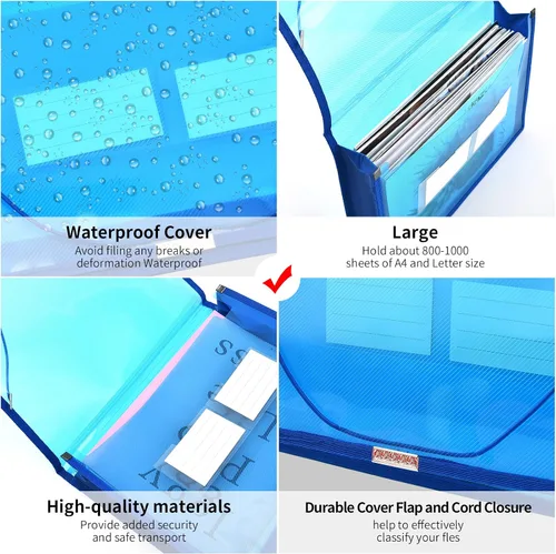 Vista 3 de Carpeta de archivos expandible organizador de documentos r con solapa y cierre de cable, bolsa de documentos transparente impermeable, expansión