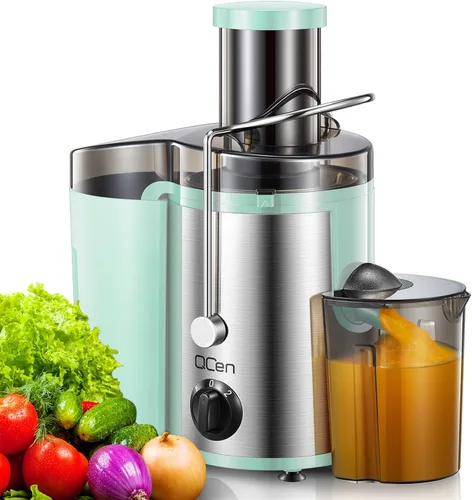 Vista 13 de QCen - Máquina exprimidora, extractor de jugo centrífugo de 500W con tolva de alimentación ancha de 7,62 cm para frutas y verduras, fácil de Verde
