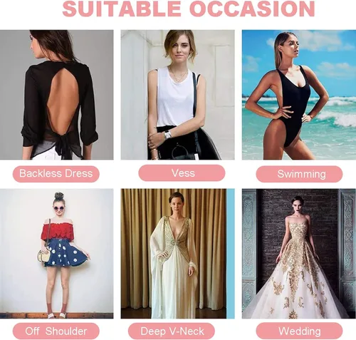 Vista 6 de Cinta de sujetador con 10 piezas de pétalos sin espalda y 2 piezas de silicona para pezón, cinta transpirable para levantamiento de senos