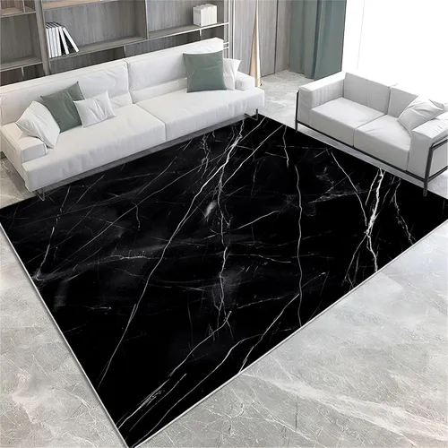 Alfombra lavable con textura negra de mármol, alfombra antideslizante con impresión 3D, alfombra de área de franela suave, alfombra de piso para