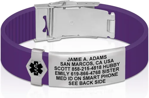 Vista 42 de Divoti Pulsera de identificación de alerta médica grabada personalizada, grabado láser de doble cara (hasta 9 líneas), pulsera de silicona ajustable