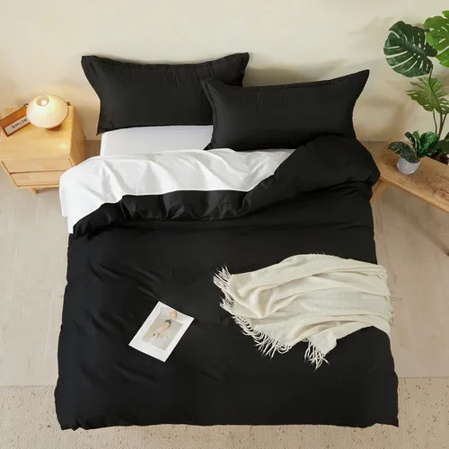 Vista 483 de SAPHREAS Juego de funda de edredón de algodón, tamaño King, a cuadros color gris oscuro y gris, geométrico, 3 piezas, 1 funda de edredón y 2 fundas