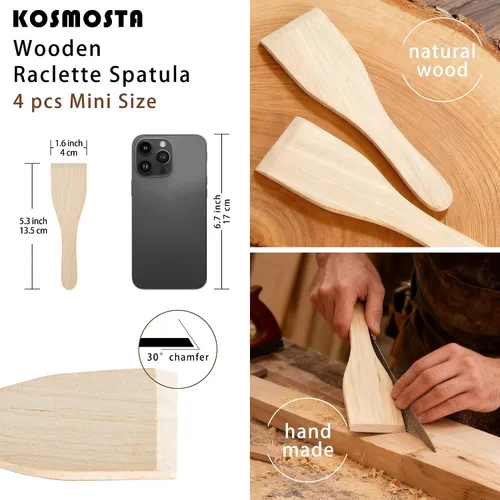 Vista 2 de Espátula de raclette de madera (4 piezas/juego) para parrillas de queso, tablas gourmet, sartenes, fondue
