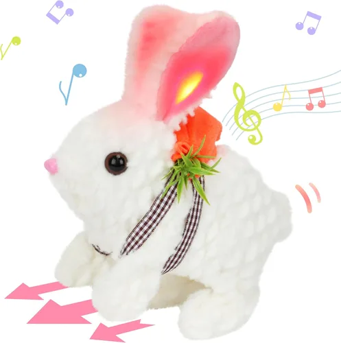 Vista 137 de Hopearl - Juguete de peluche electrónico interactivo de conejo con orejas LED, sonidos y movimientos; camina, se menea e ilumina las orejas, mueve