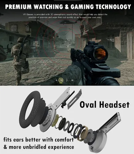 Vista 5 de 3D VR Headset Virtual Reality Goggles w Over Ears HiFi Headphones for iPhone 13 12 11 Pro XS Max XR X SE 8 7 6S Samsung Galaxy Note 10 9 8 5 4 3 S21