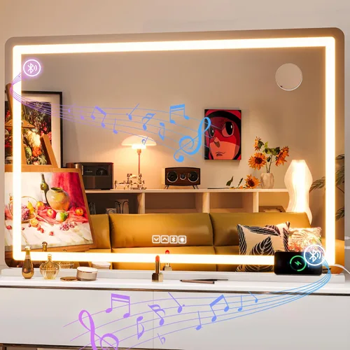 Vista 36 de Hasipu Espejo de tocador con luces, espejo de maquillaje LED de 32 x 24 pulgadas, espejo de maquillaje iluminado con 3 modos regulables, espejo