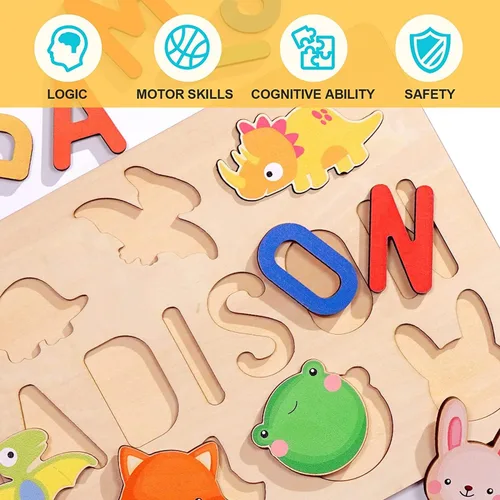 Vista 6 de Rompecabezas de cesta de Pascua con nombre personalizado para niños, regalos de primer cumpleaños, rompecabezas de madera personalizados con nombres