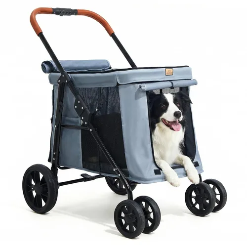 Vista 10 de CANINE CANYON Scout - Cochecito para mascotas, diseño de 4 ruedas para perros pequeños/medianos, plegable con un botón, ventanas y persianas