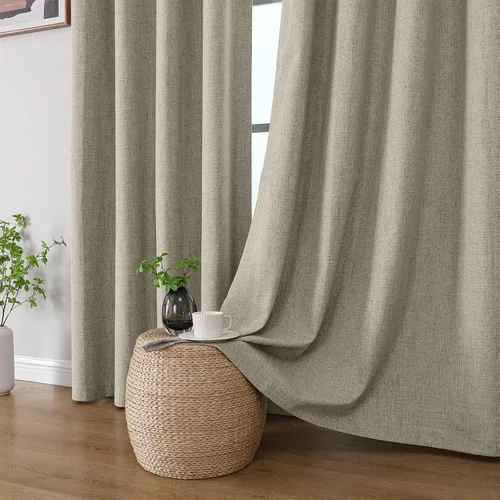 Vista 36 de CUCRAF Juego de 2 paneles de cortinas 100% opacas de 54 pulgadas de largo, cortinas texturizadas de lino para oscurecer la habitación, con ojales