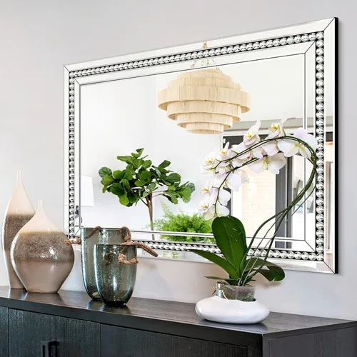 Vista 8 de Espejo decorativo rectangular grande para decoración, espejo de pared de sala de estar de 28 x 40 pulgadas con marco de cristal de cristal, biselado