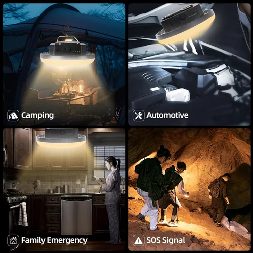 Vista 7 de Luces LED Portátiles Recargables para Acampar para Colgar, Luz Impermeable para Exteriores, Linternas Colgantes Súper Brillantes para Tiendas