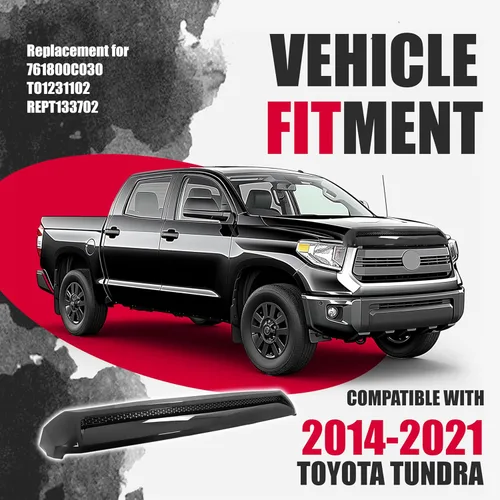 Vista 2 de Kojem Moldura de Protuberancia de Capó Compatible con Toyota Tundra Platinum 2014-2021 Estilo Código de Color 202 Negro Parrilla Superior Delantera