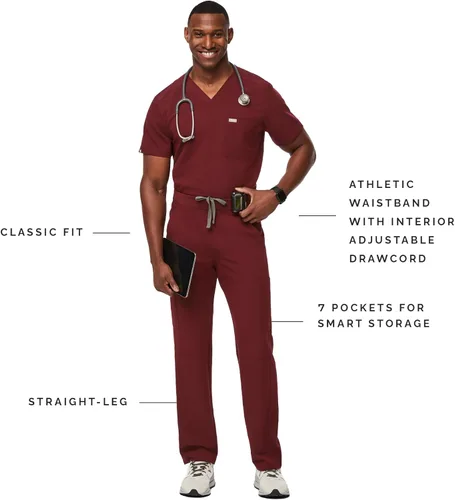 Vista 3 de FIGS Axim Cargo - Pantalones médicos para hombre, ajuste clásico, pierna recta, 7 bolsillos, elásticos en 4 direcciones, antiarrugas