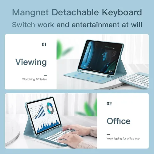 Vista 4 de Funda de teclado con teclas redondas y bonitas para iPad de 10.2" 9ª generación/8ª generación/7ª generación, para iPad Pro 10.5 / Air 3ª